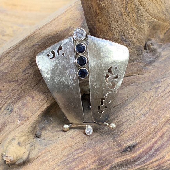 Diamond Sapphire Pin/Pendant - Picture 1 of 4